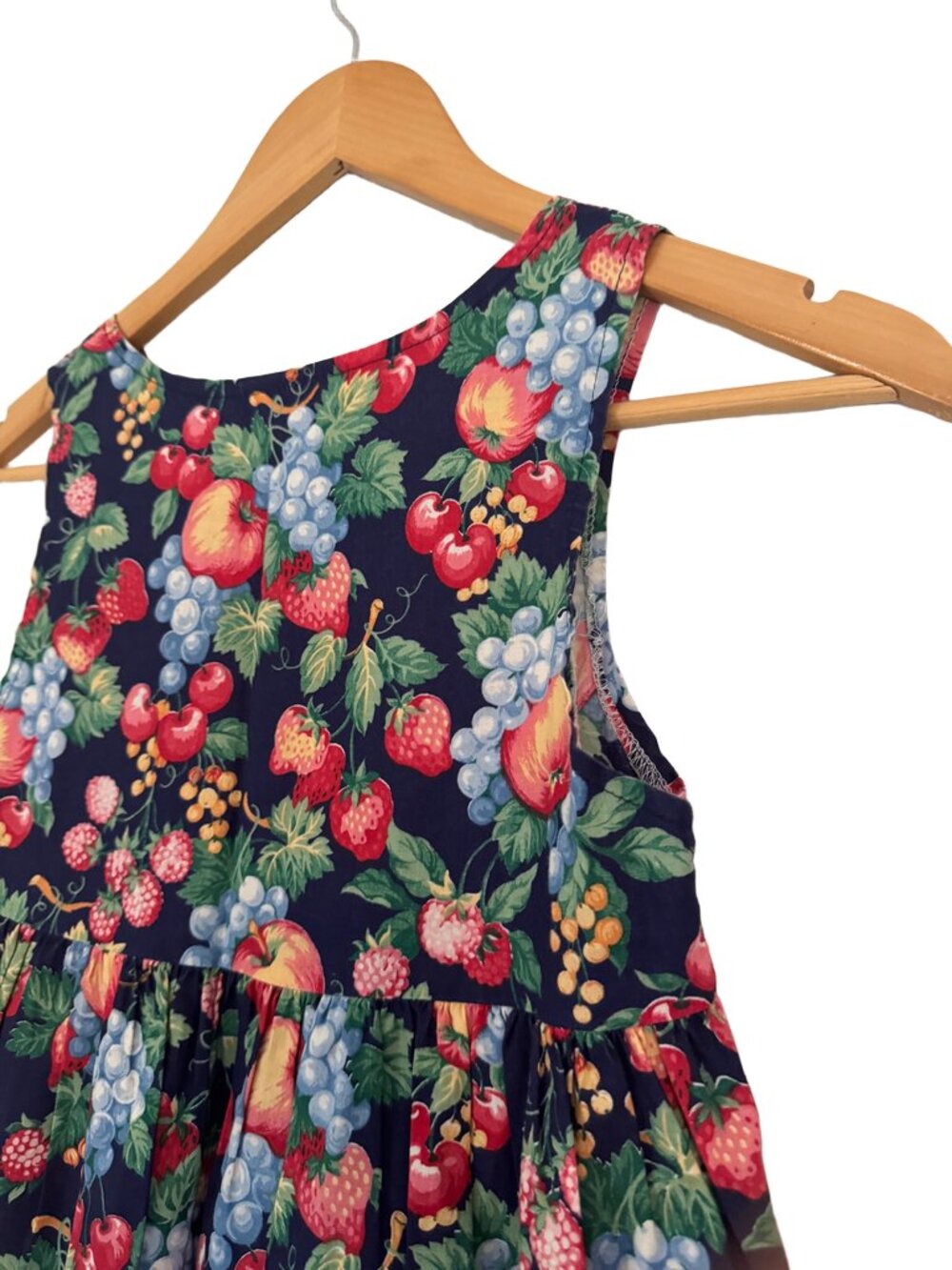 Vintage 90s Girls Fruit Print Dress, Size 10, Button Back, Lace Hem (S3XUW)